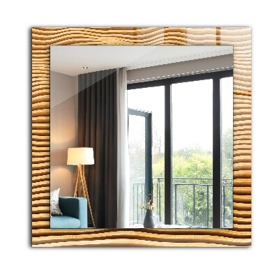 Miroir rectangulaire imprimé Vagues en bois