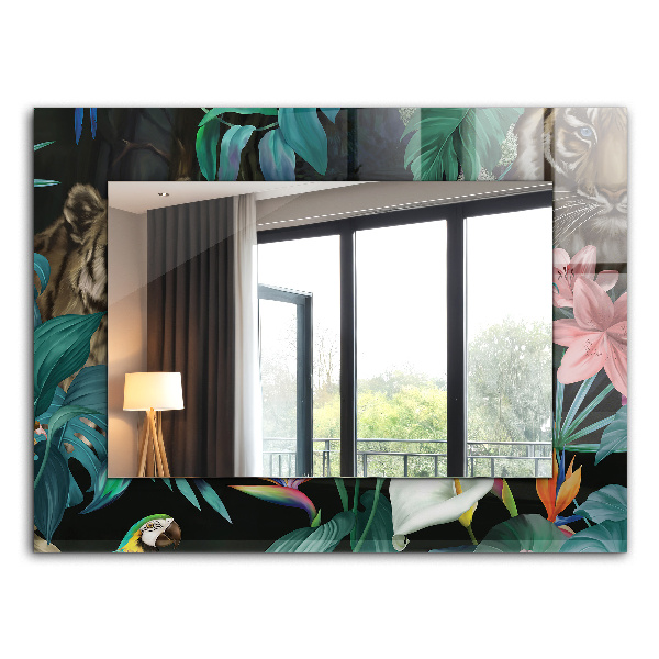 Miroir rectangulaire imprimé Tigres perroquets jungle