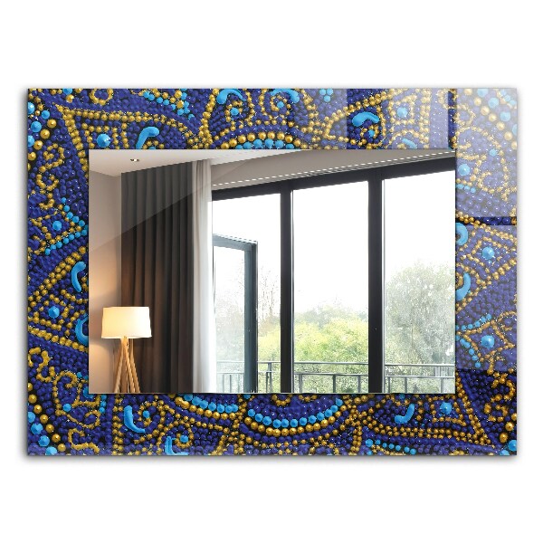 Miroir rectangulaire avec décoration Mandala à pois bleus