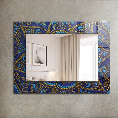 Miroir rectangulaire avec décoration Mandala à pois bleus