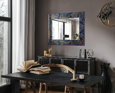 Miroir rectangulaire avec décoration Mandala à pois bleus