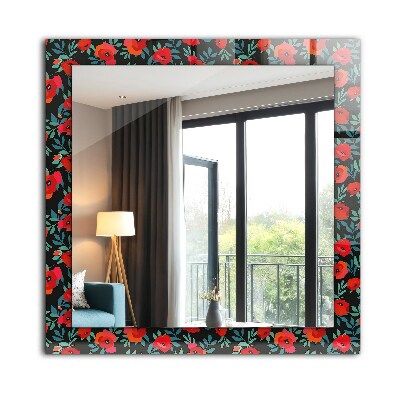Miroir rectangulaire avec décoration Fleurs de coquelicots