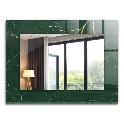 Miroir rectangulaire avec décoration Feuilles vertes dorées