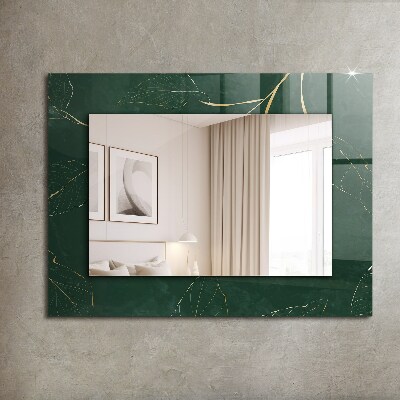 Miroir rectangulaire avec décoration Feuilles vertes dorées