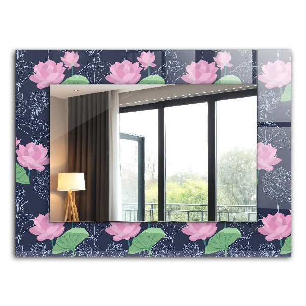 Miroir rectangulaire avec décoration Fleurs de lotus roses