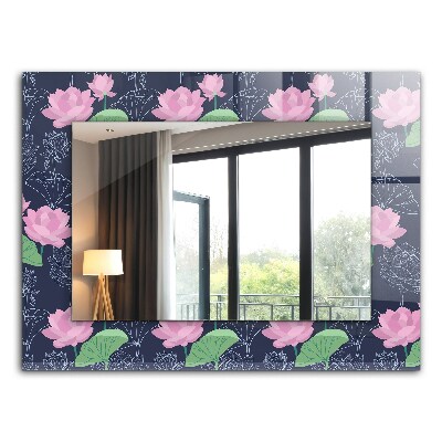Miroir rectangulaire avec décoration Fleurs de lotus roses