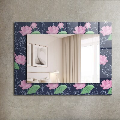 Miroir rectangulaire avec décoration Fleurs de lotus roses