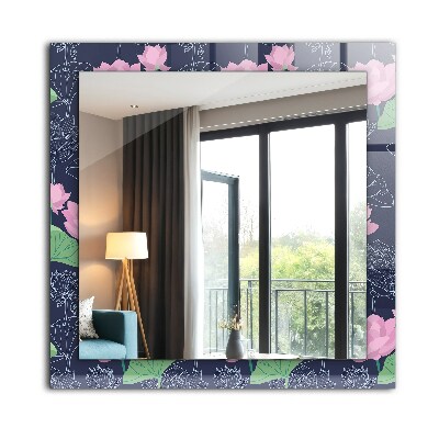 Miroir rectangulaire avec décoration Fleurs de lotus roses
