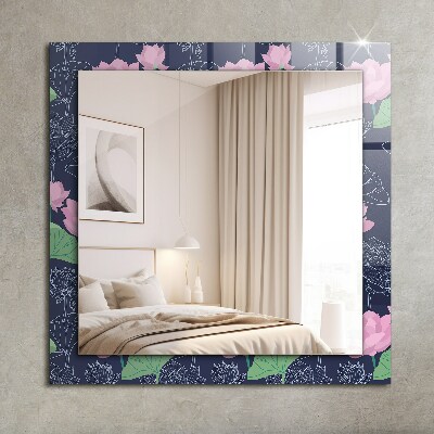 Miroir rectangulaire avec décoration Fleurs de lotus roses