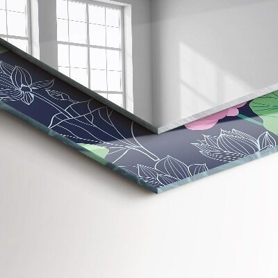 Miroir rectangulaire avec décoration Fleurs de lotus roses