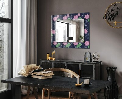Miroir rectangulaire avec décoration Fleurs de lotus roses