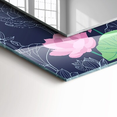 Miroir rectangulaire avec décoration Fleurs de lotus roses