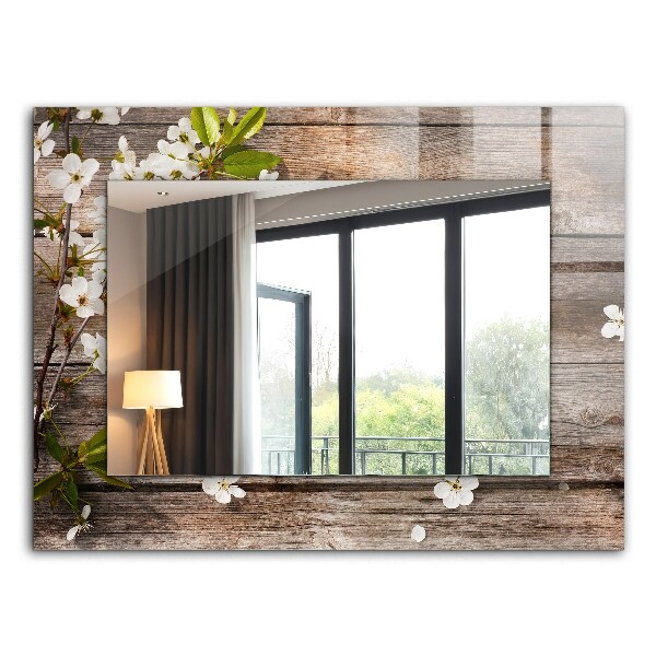 Miroir rectangulaire imprimé Fleurs sur bois