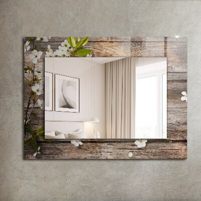 Miroir rectangulaire imprimé Fleurs sur bois