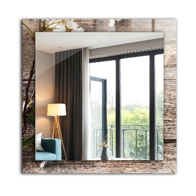 Miroir rectangulaire imprimé Fleurs sur bois