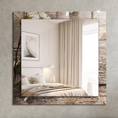 Miroir rectangulaire imprimé Fleurs sur bois