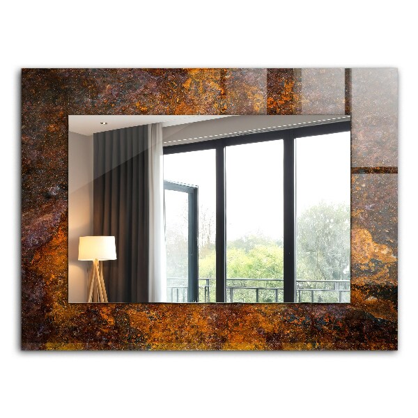 Miroir rectangulaire avec décoration Surface métallique rouillée