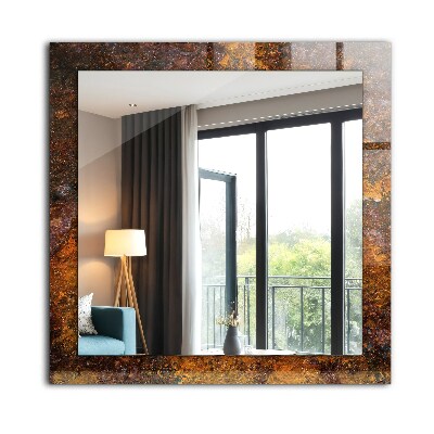 Miroir rectangulaire avec décoration Surface métallique rouillée