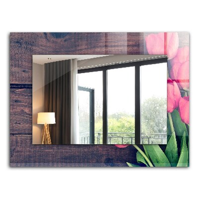 Miroir rectangulaire imprimé Bois de tulipes roses