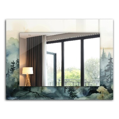 Miroir rectangulaire imprimé Forêt dans le brouillard