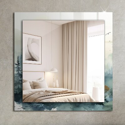 Miroir rectangulaire imprimé Forêt dans le brouillard