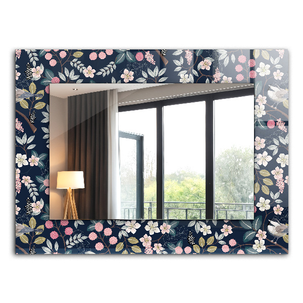 Miroir rectangulaire avec décoration Fleurs, feuilles, oiseaux