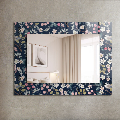 Miroir rectangulaire avec décoration Fleurs, feuilles, oiseaux