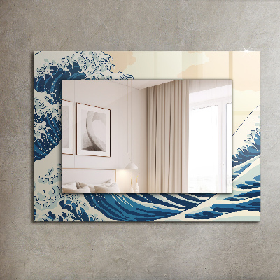 Miroir rectangulaire imprimé La grande vague au large de kanagawa