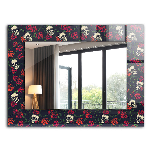 Miroir rectangulaire avec décoration Crânes roses épines