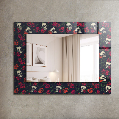Miroir rectangulaire avec décoration Crânes roses épines