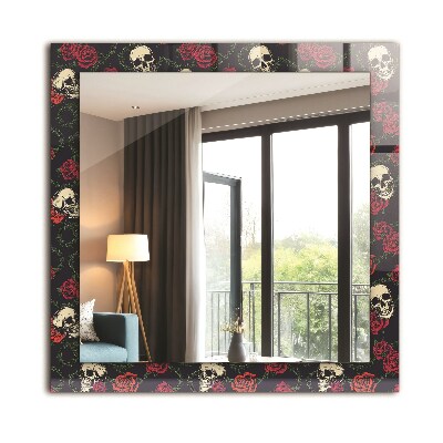 Miroir rectangulaire avec décoration Crânes roses épines