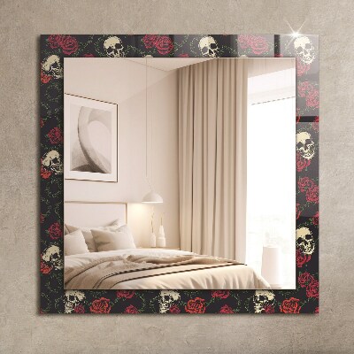 Miroir rectangulaire avec décoration Crânes roses épines