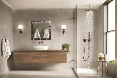 Miroir rectangulaire avec décoration Crânes roses épines