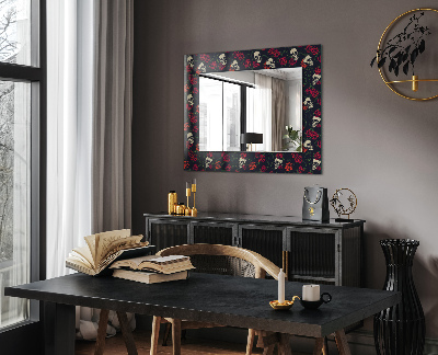 Miroir rectangulaire avec décoration Crânes roses épines