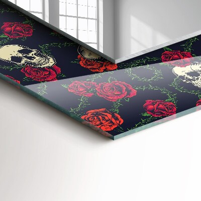 Miroir rectangulaire avec décoration Crânes roses épines