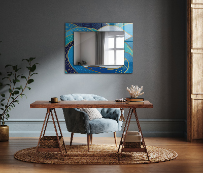 Miroir rectangulaire avec décoration Motifs de vagues bleus
