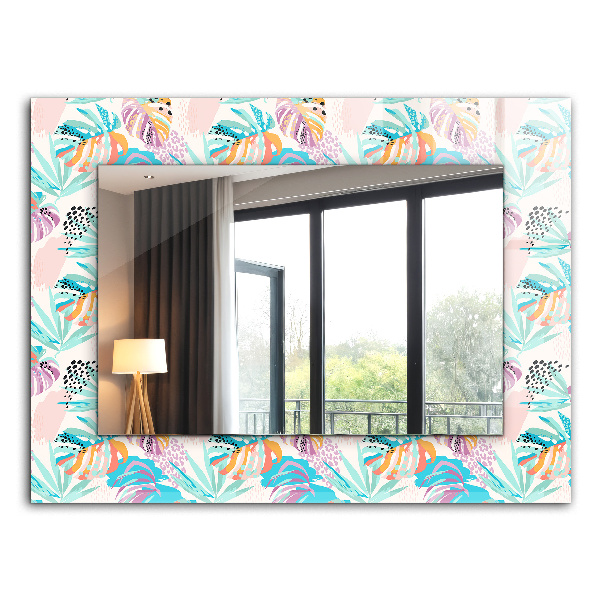 Miroir rectangulaire avec décoration Feuilles tropicales colorées
