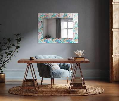 Miroir rectangulaire avec décoration Feuilles tropicales colorées