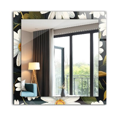 Miroir rectangulaire imprimé Feuilles de marguerite blanche