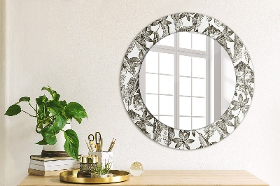 Miroir rond avec décoration Feuilles tropicales