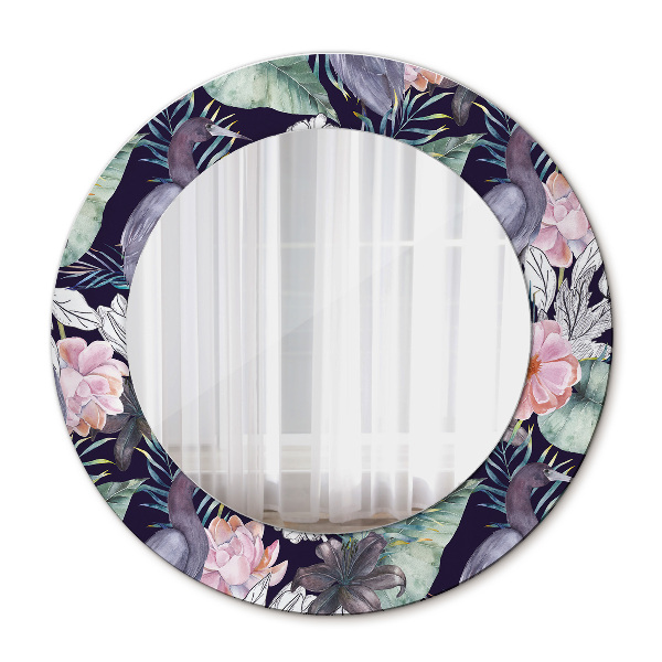 Miroir rond avec décoration Hérons oiseaux