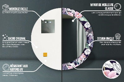 Miroir rond avec décoration Hérons oiseaux
