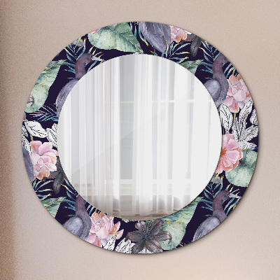 Miroir rond avec décoration Hérons oiseaux