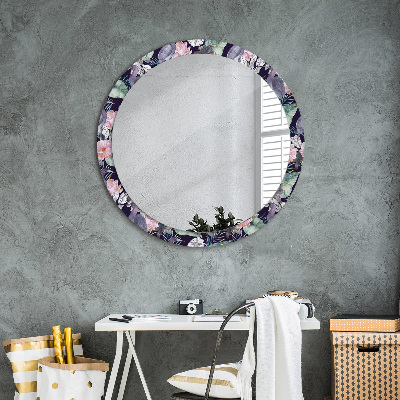 Miroir rond avec décoration Hérons oiseaux