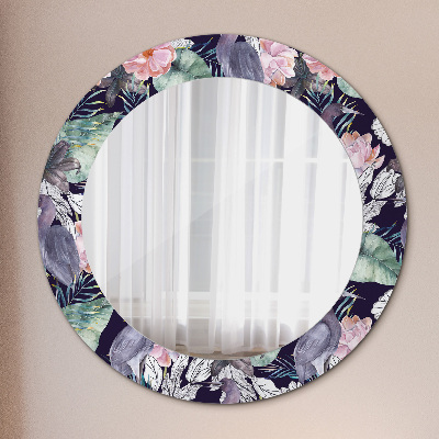 Miroir rond avec décoration Hérons oiseaux