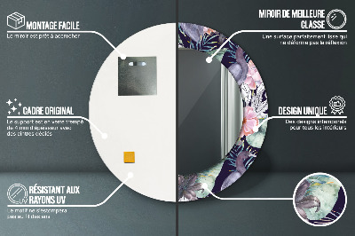 Miroir rond avec décoration Hérons oiseaux
