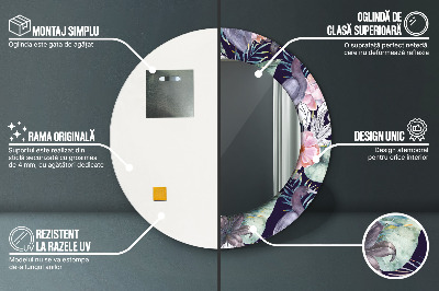 Miroir rond avec décoration Hérons oiseaux