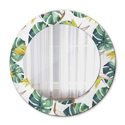 Miroir rond avec décoration Feuilles tropicales