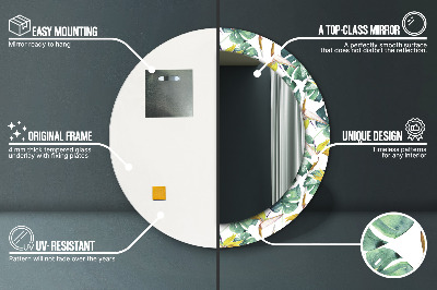 Miroir rond avec décoration Feuilles tropicales