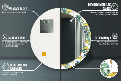 Miroir rond avec décoration Feuilles tropicales